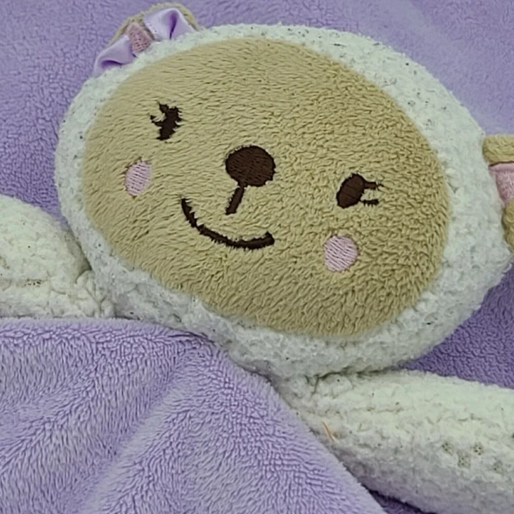 Cuddle Time Lamb Blanket Lovey Purple Satin Pink Back Baby